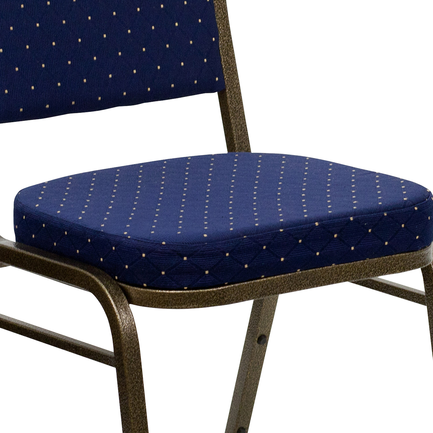 BLNK™ HERCULES Series Fabric Crown Back Stacking Banquet Chair with Gold Vein Frame - Navy Blue Dot Patterned