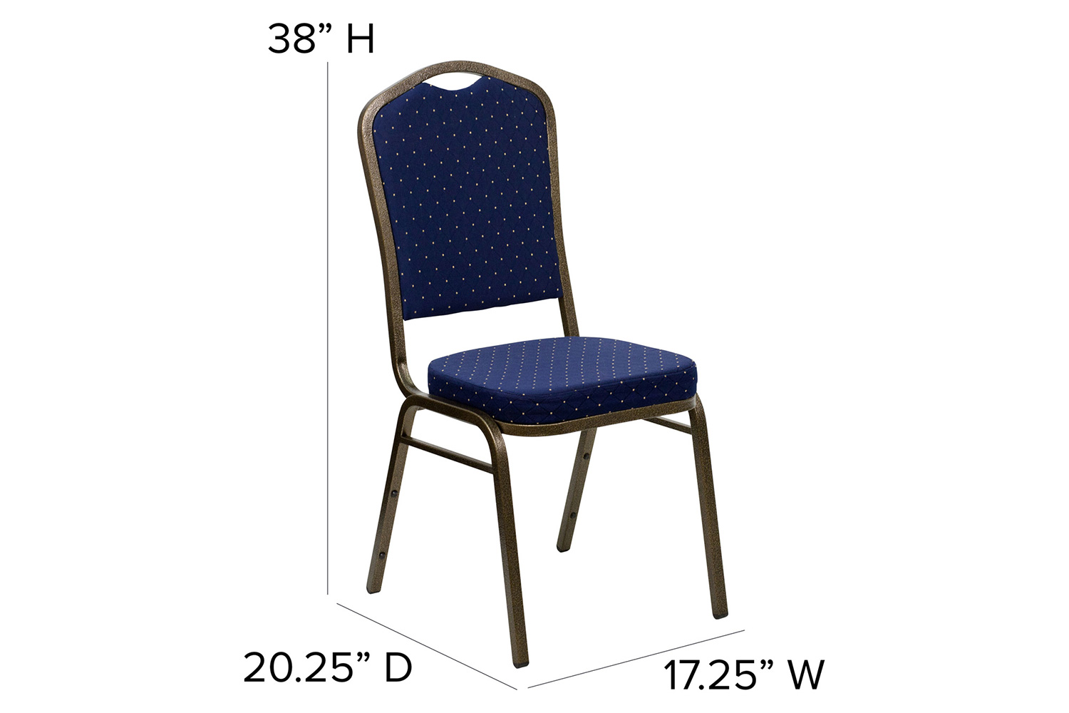 BLNK™ HERCULES Series Fabric Crown Back Stacking Banquet Chair with Gold Vein Frame - Navy Blue Dot Patterned