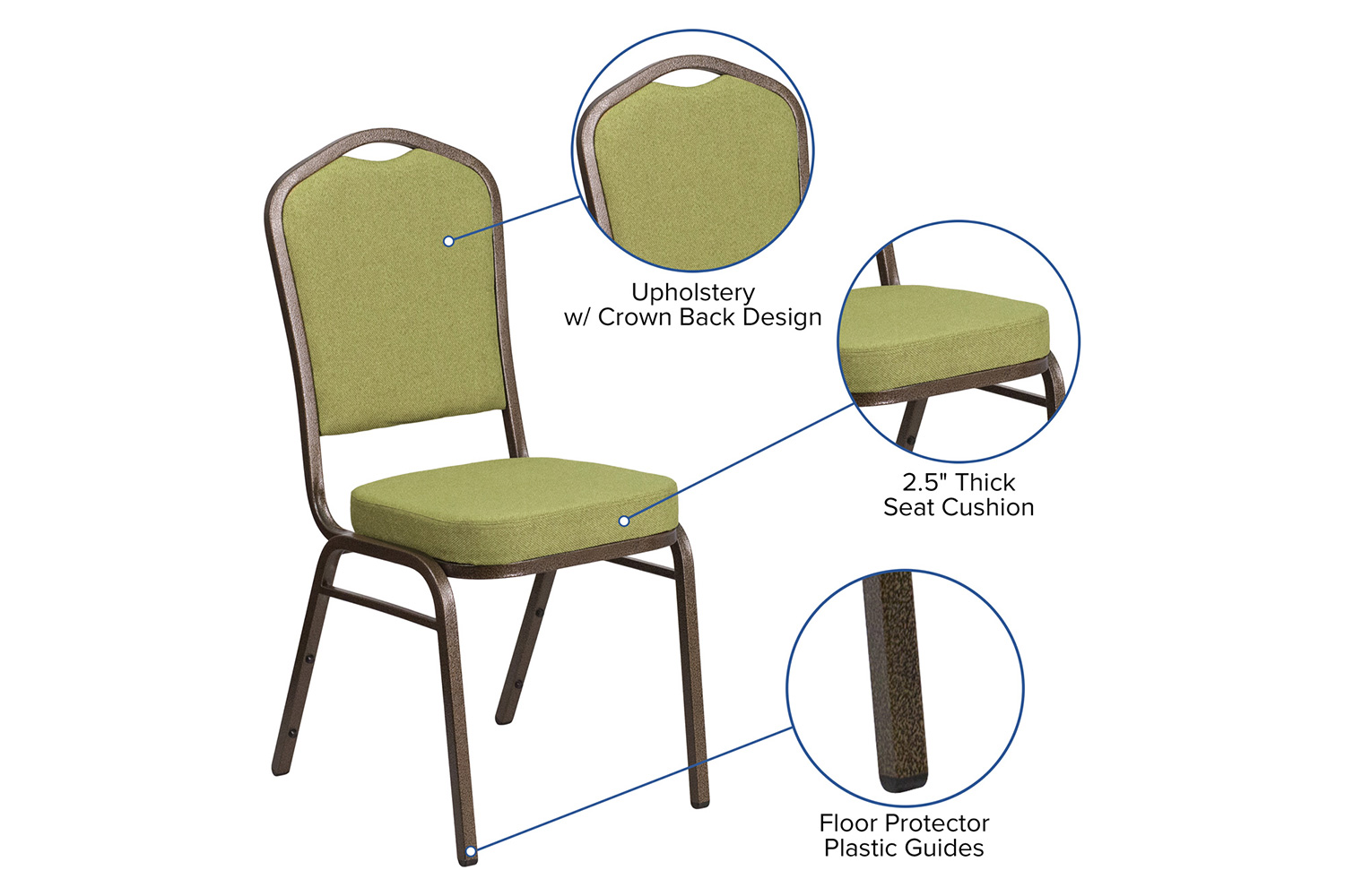 BLNK™ HERCULES Series Fabric Crown Back Stacking Banquet Chair with Gold Vein Frame - Moss