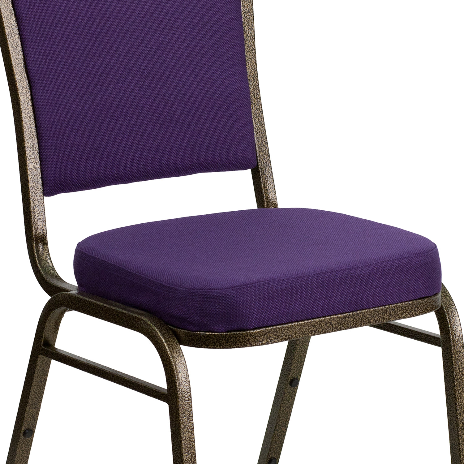 BLNK™ HERCULES Series Fabric Crown Back Stacking Banquet Chair with Gold Vein Frame - Purple