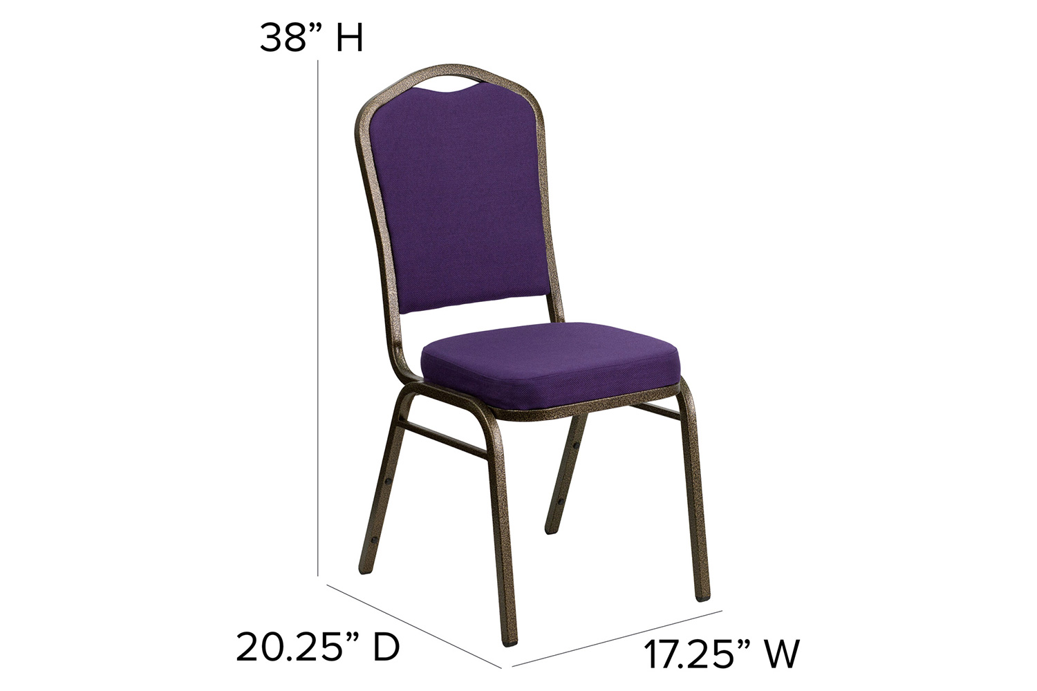 BLNK™ HERCULES Series Fabric Crown Back Stacking Banquet Chair with Gold Vein Frame - Purple