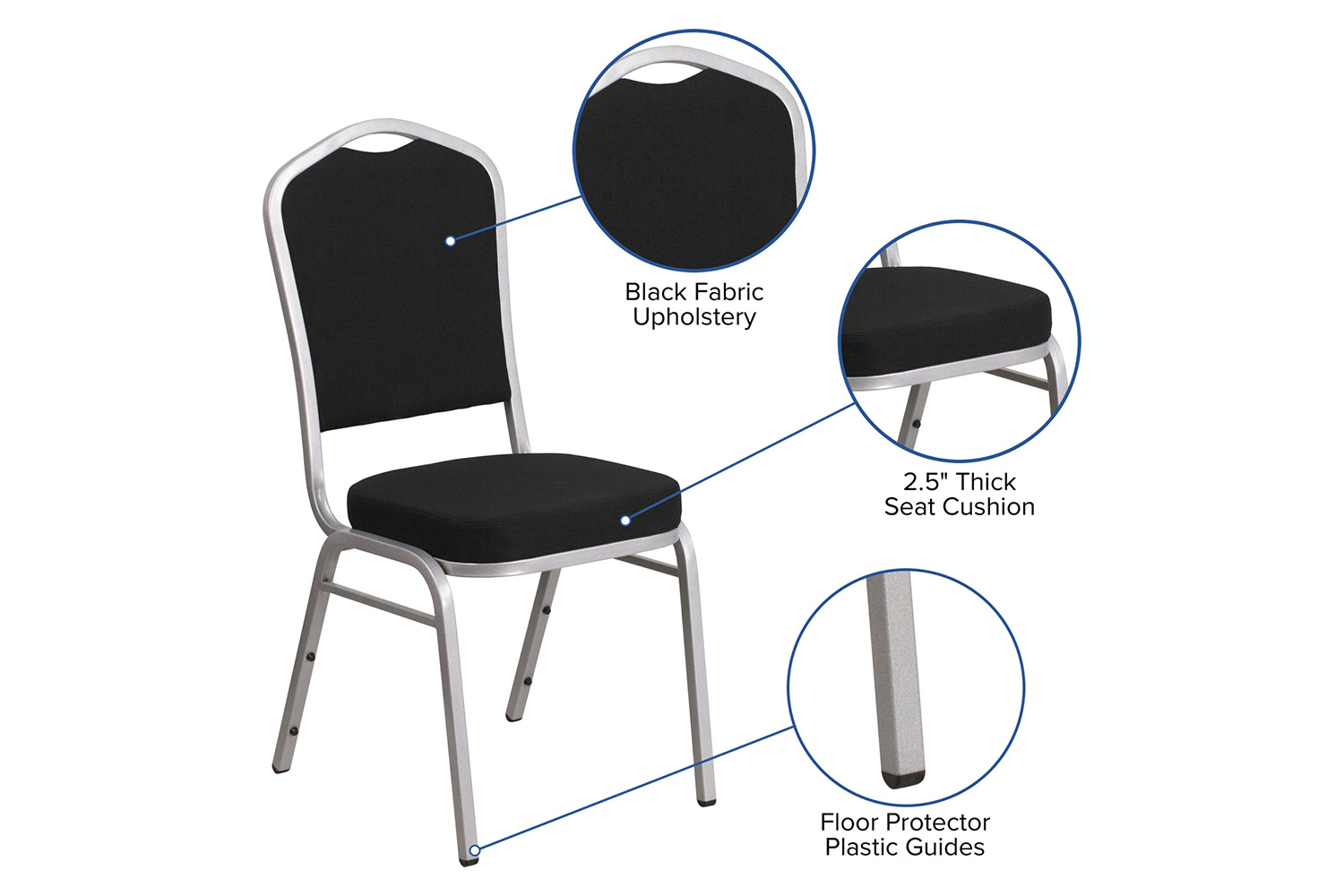 BLNK™ HERCULES Series Fabric Crown Back Stacking Banquet Chair with Silver Frame - Black