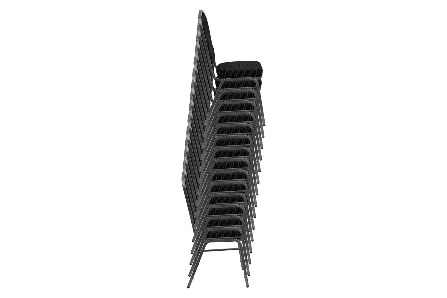 BLNK™ HERCULES Series Fabric Crown Back Stacking Banquet Chair with Silver Frame - Black