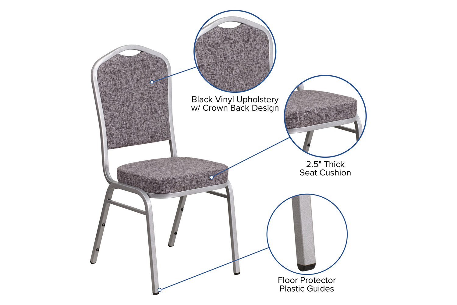 BLNK™ HERCULES Series Fabric Crown Back Stacking Banquet Chair with Silver Frame - Herringbone