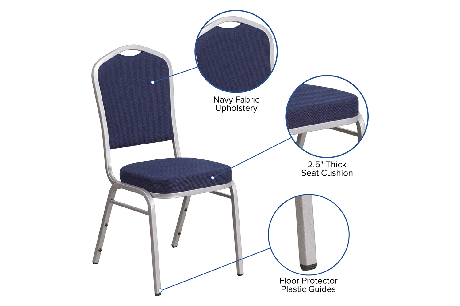 BLNK™ HERCULES Series Fabric Crown Back Stacking Banquet Chair with Silver Frame - Navy