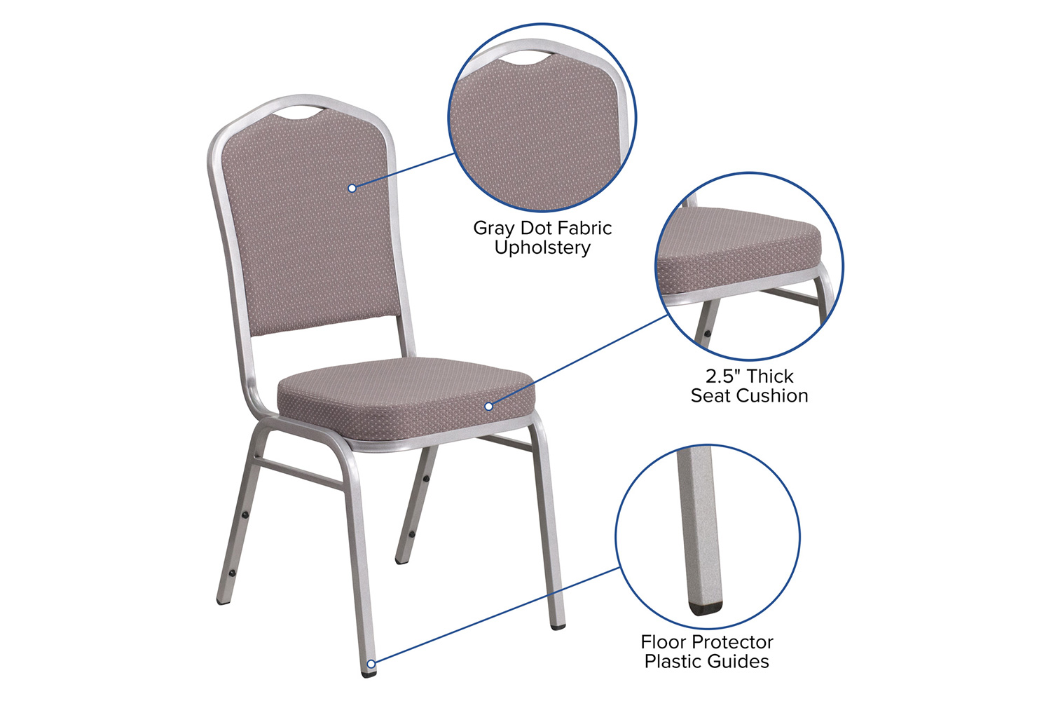 BLNK™ HERCULES Series Fabric Crown Back Stacking Banquet Chair with Silver Frame - Gray