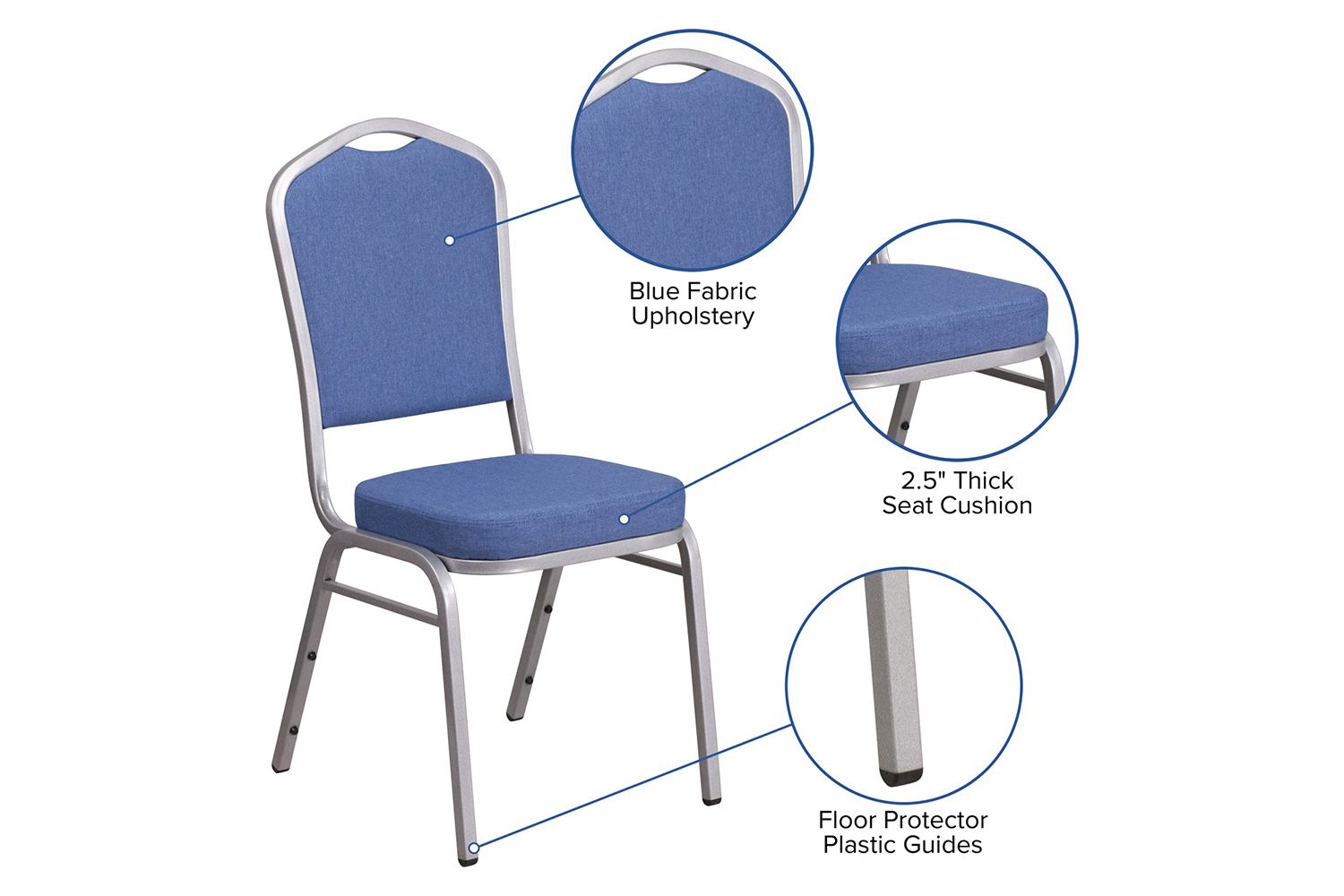 BLNK™ HERCULES Series Fabric Crown Back Stacking Banquet Chair with Silver Frame - Blue