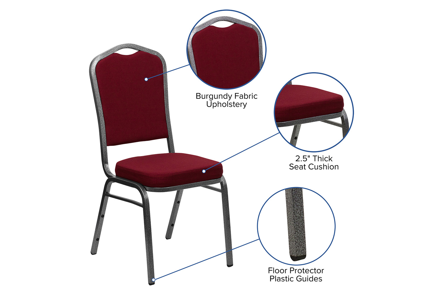 BLNK™ HERCULES Series Fabric Crown Back Stacking Banquet Chair with Silver Vein Frame - Burgundy