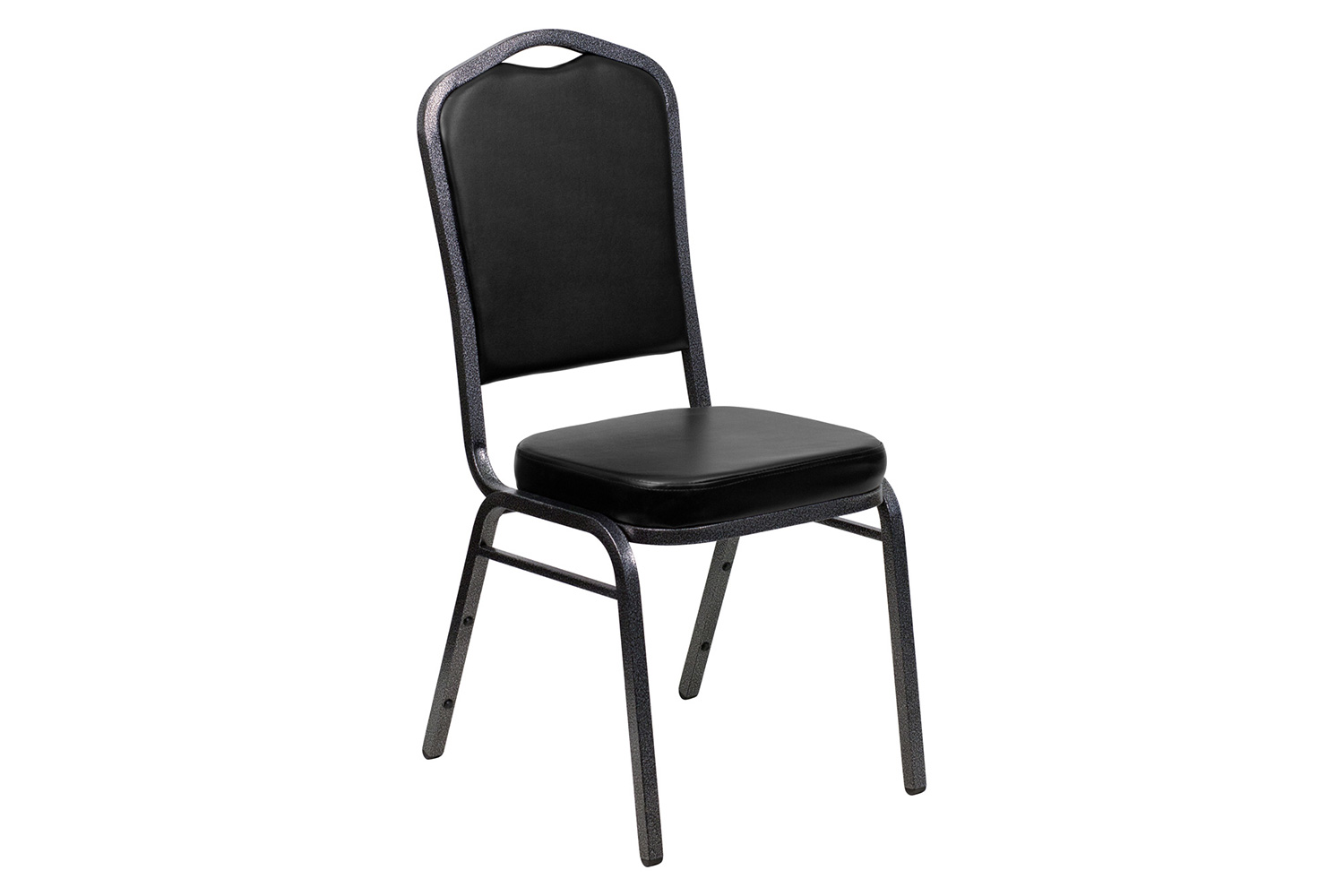 BLNK HERCULES Series Vinyl Crown Back Stacking Banquet Chair with Silver Vein Frame - Black