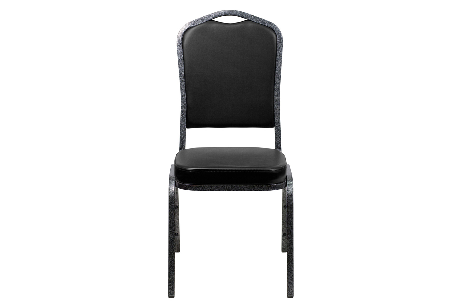 BLNK HERCULES Series Vinyl Crown Back Stacking Banquet Chair with Silver Vein Frame - Black