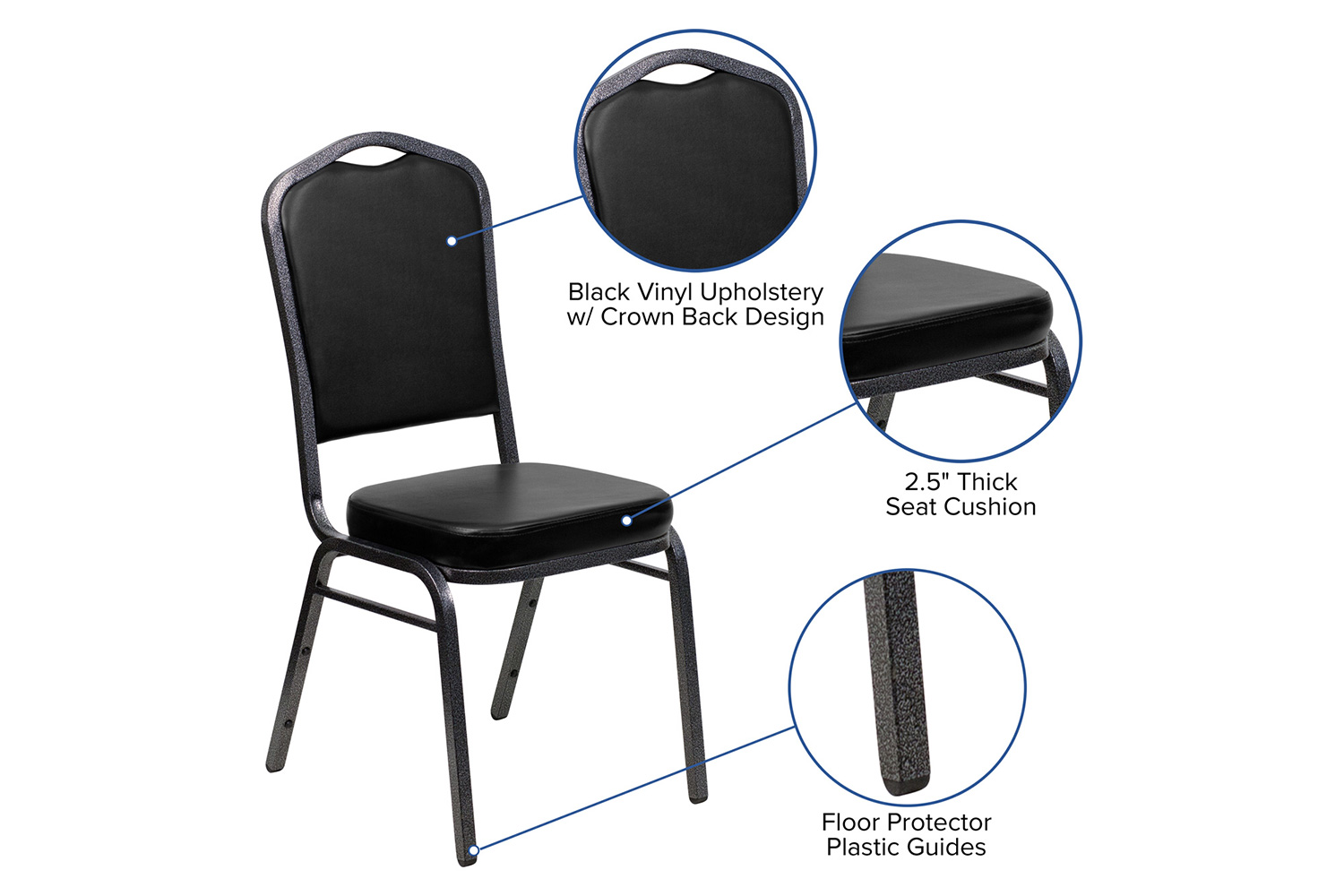 BLNK HERCULES Series Vinyl Crown Back Stacking Banquet Chair with Silver Vein Frame - Black