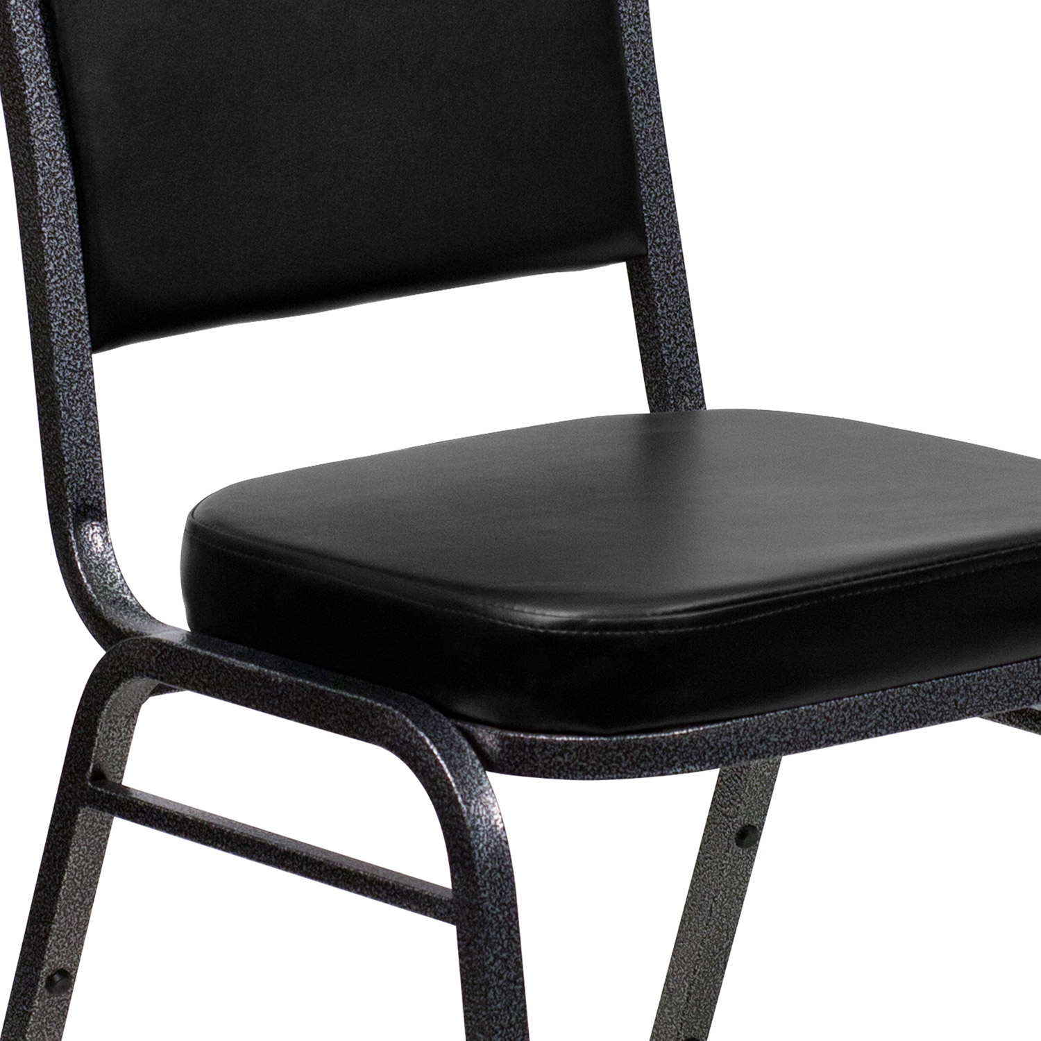 BLNK HERCULES Series Vinyl Crown Back Stacking Banquet Chair with Silver Vein Frame - Black