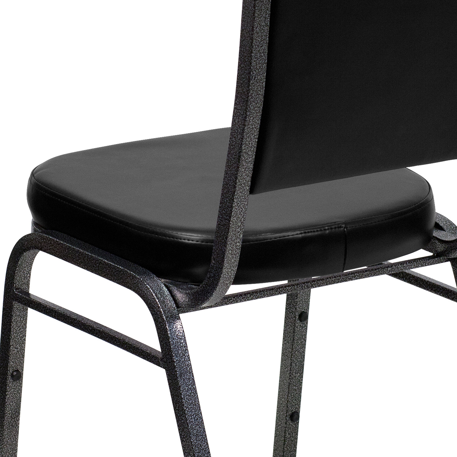 BLNK HERCULES Series Vinyl Crown Back Stacking Banquet Chair with Silver Vein Frame - Black