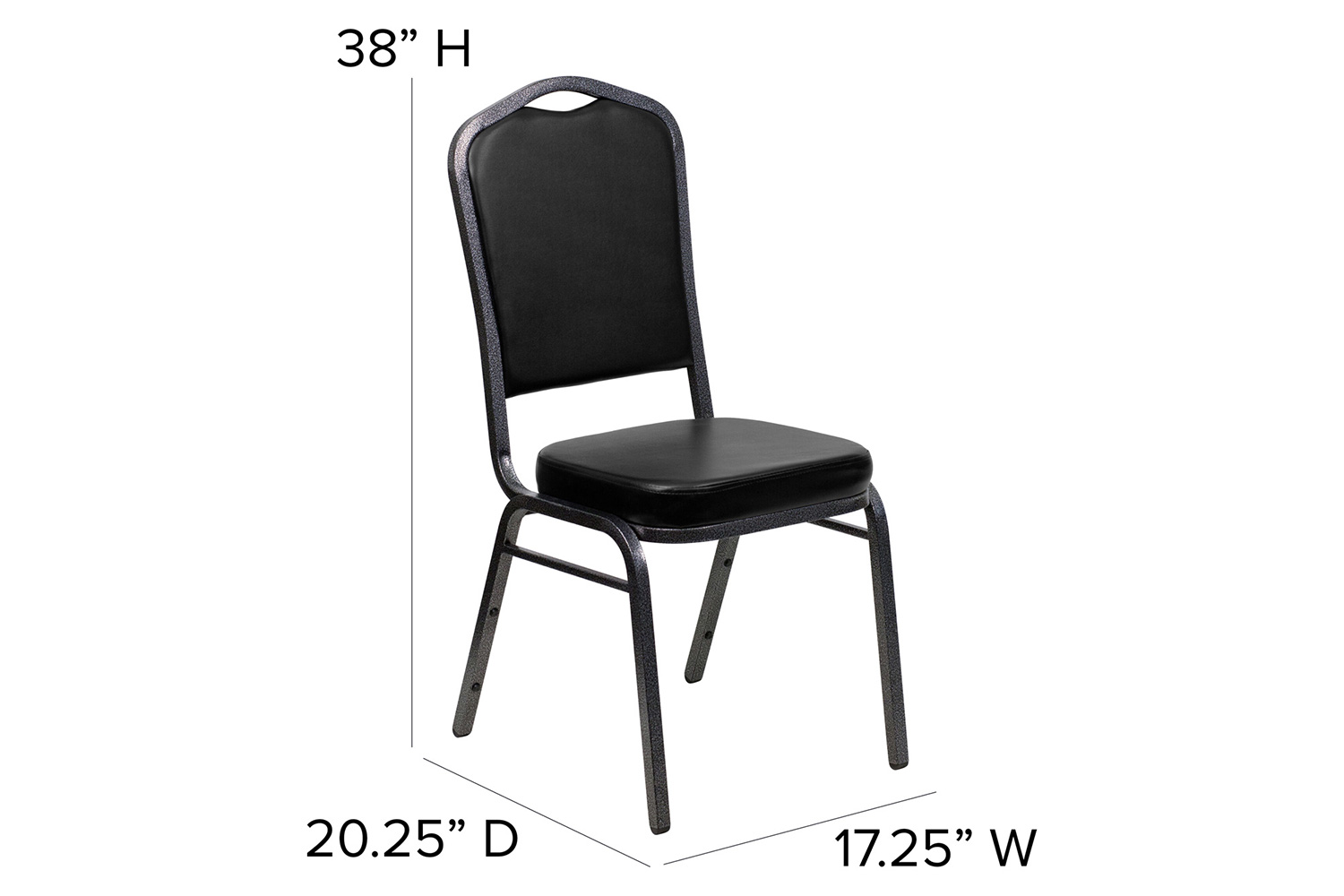 BLNK HERCULES Series Vinyl Crown Back Stacking Banquet Chair with Silver Vein Frame - Black