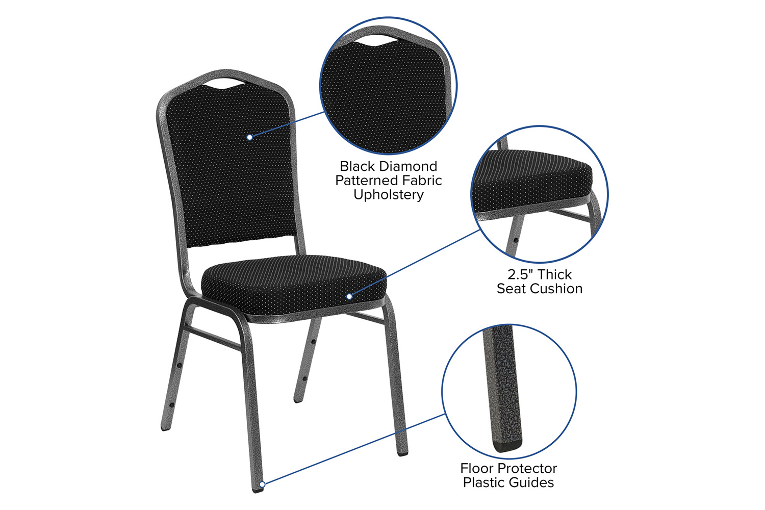 BLNK™ HERCULES Series Fabric Crown Back Stacking Banquet Chair with Silver Vein Frame - Black Dot Patterned