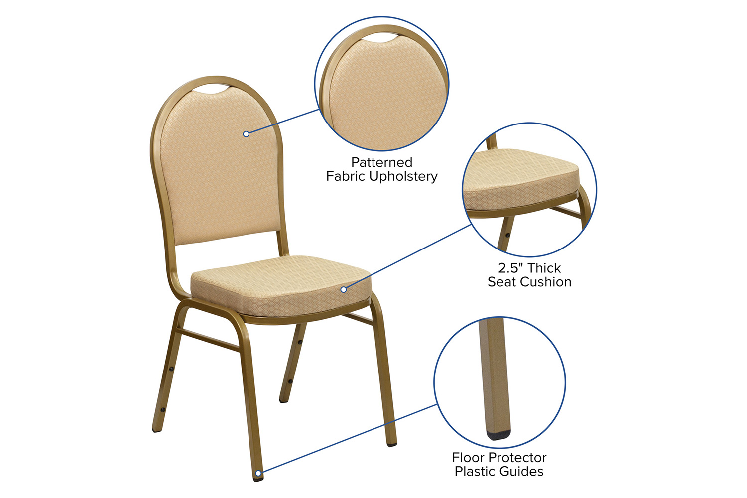 BLNK™ HERCULES Series Fabric Dome Back Stacking Banquet Chair with Gold Frame - Beige Patterned