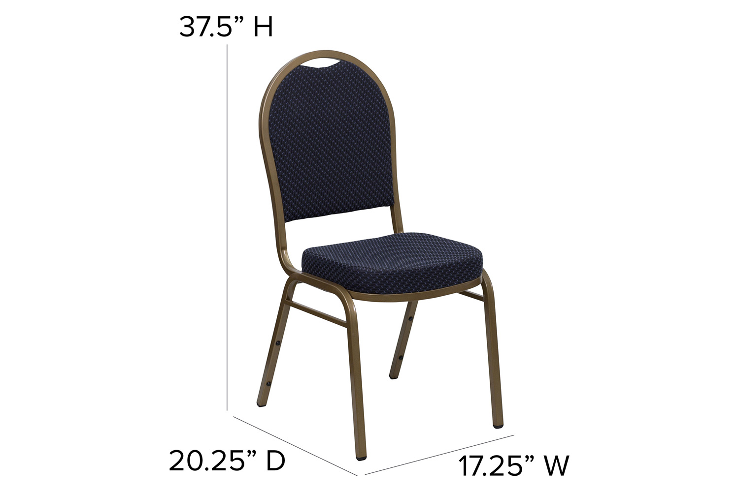 BLNK™ HERCULES Series Fabric Dome Back Stacking Banquet Chair with Gold Frame - Navy Patterned