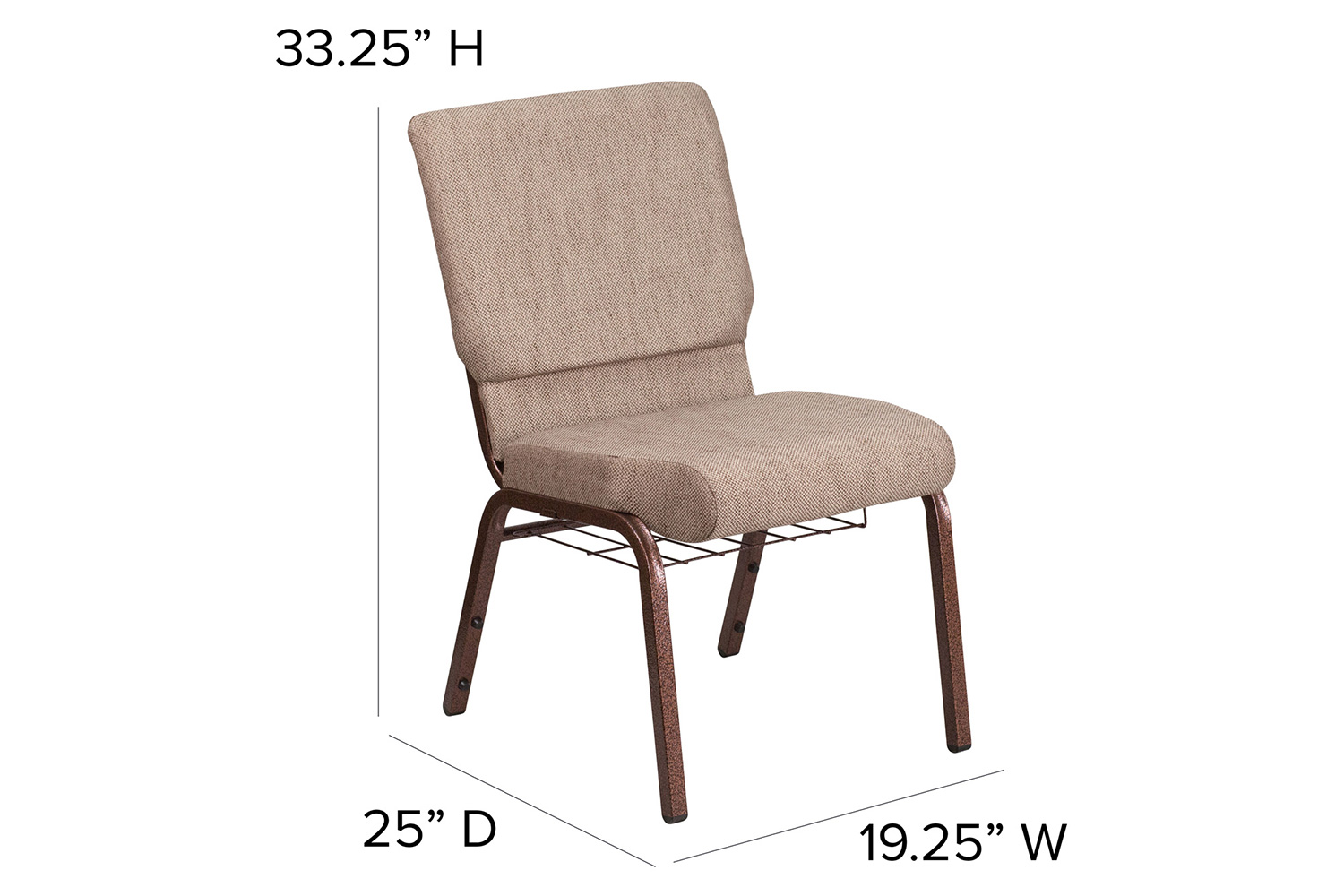 BLNK - HERCULES Series Fabric Church Chair with Book Rack and Copper Vein Frame