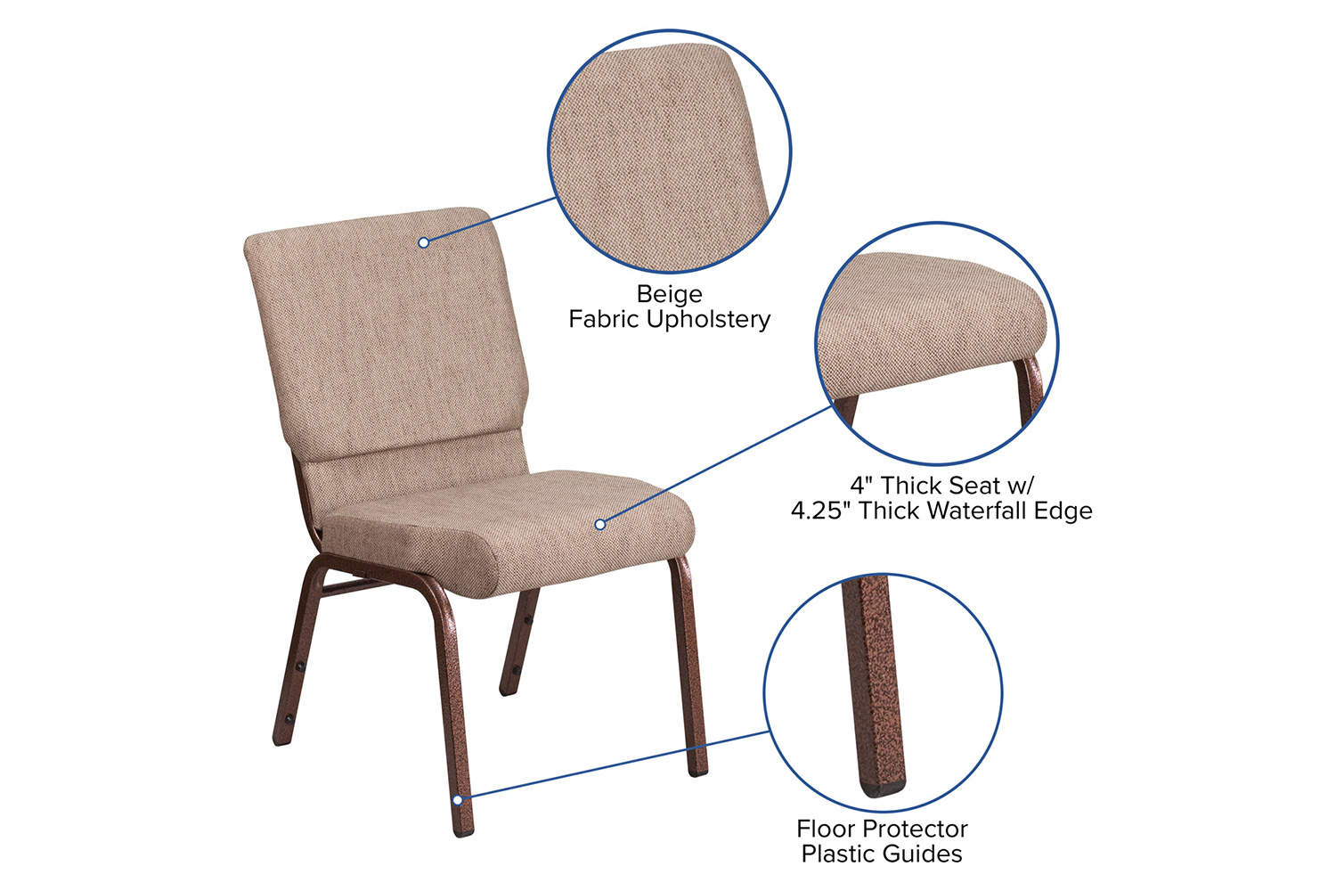 BLNK™ HERCULES Series Fabric Stacking Church Chair with Copper Vein Frame - Beige