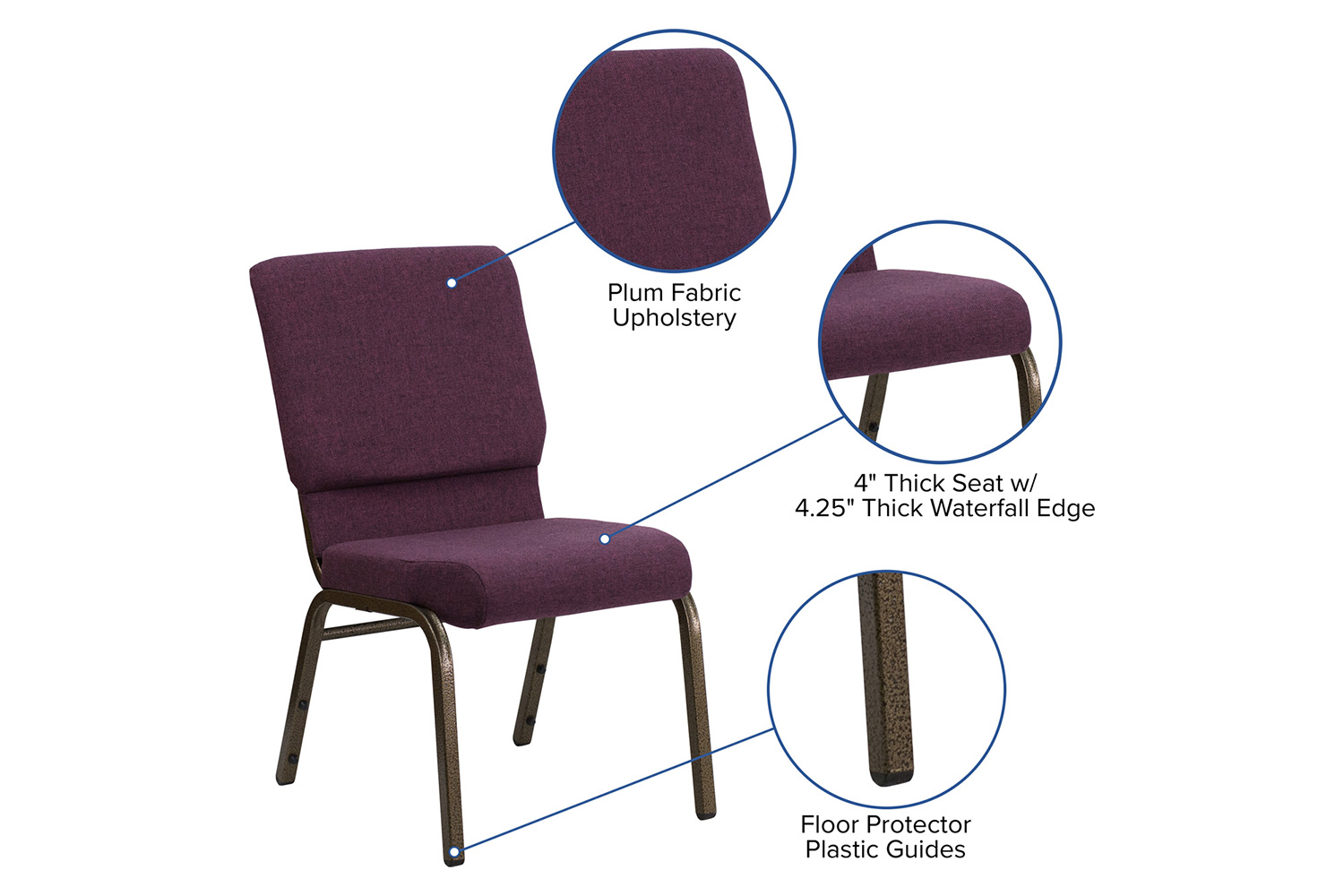 BLNK™ HERCULES Series Fabric Stacking Church Chair with Gold Vein Frame - Plum