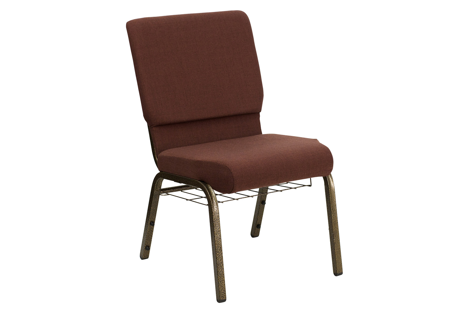 BLNK™ HERCULES Series Fabric Church Chair with Cup Book Rack and Gold Vein Frame - Brown