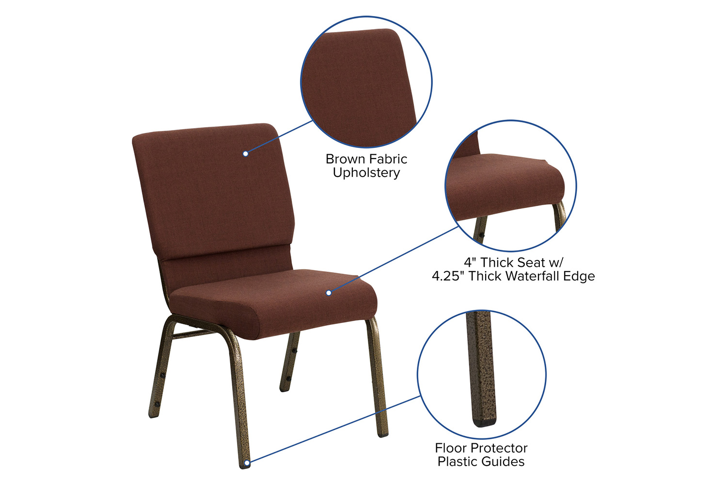 BLNK™ HERCULES Series Fabric Stacking Church Chair with Gold Vein Frame - Brown