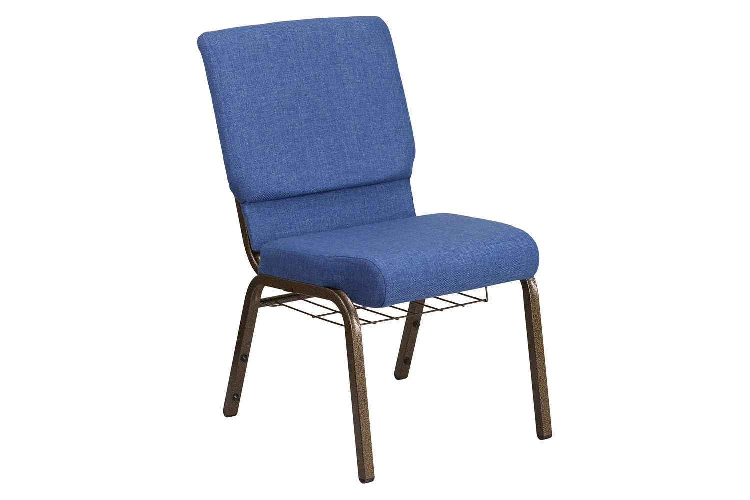 BLNK™ HERCULES Series Fabric Church Chair with Cup Book Rack and Gold Vein Frame - Blue