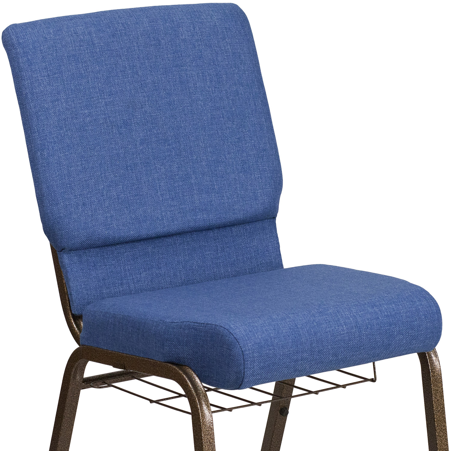 BLNK™ HERCULES Series Fabric Church Chair with Cup Book Rack and Gold Vein Frame - Blue