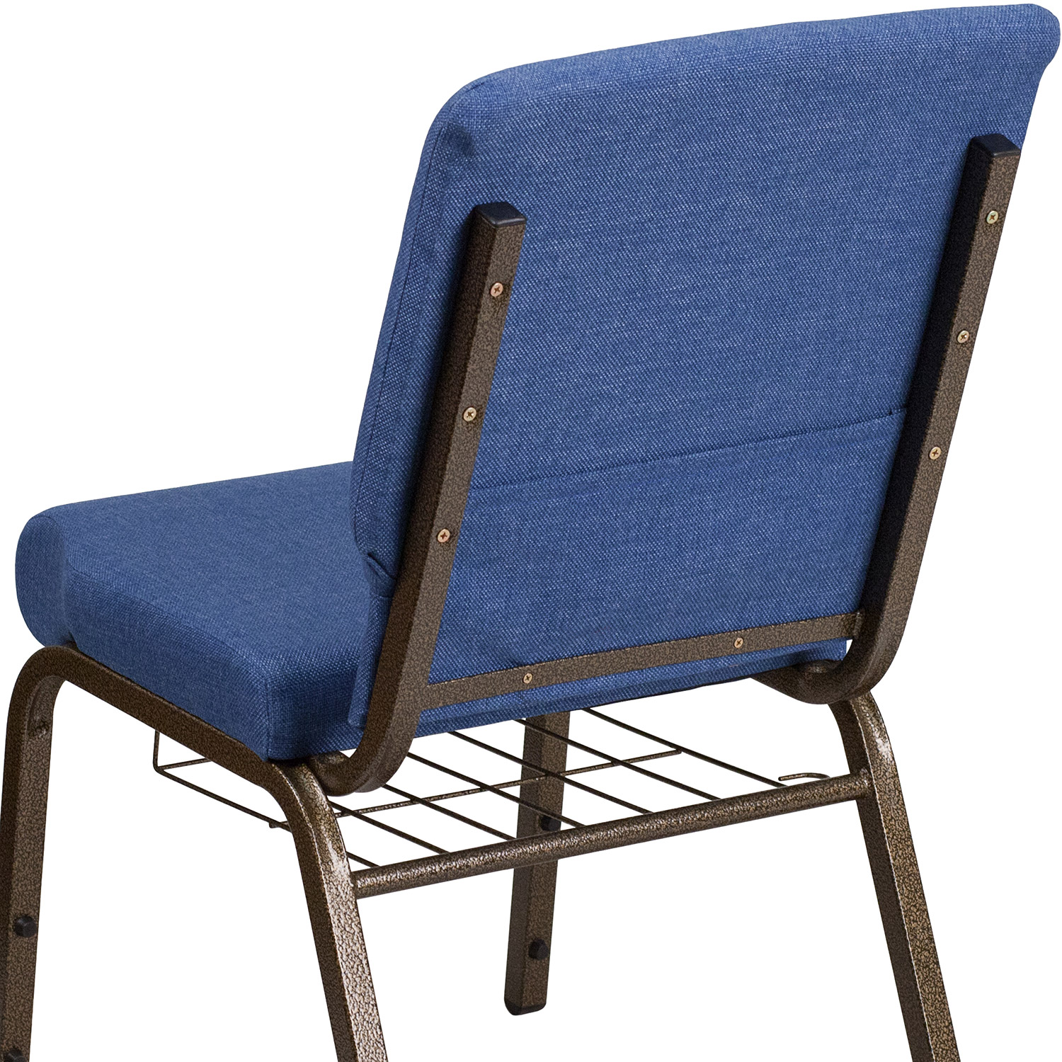 BLNK™ HERCULES Series Fabric Church Chair with Cup Book Rack and Gold Vein Frame - Blue