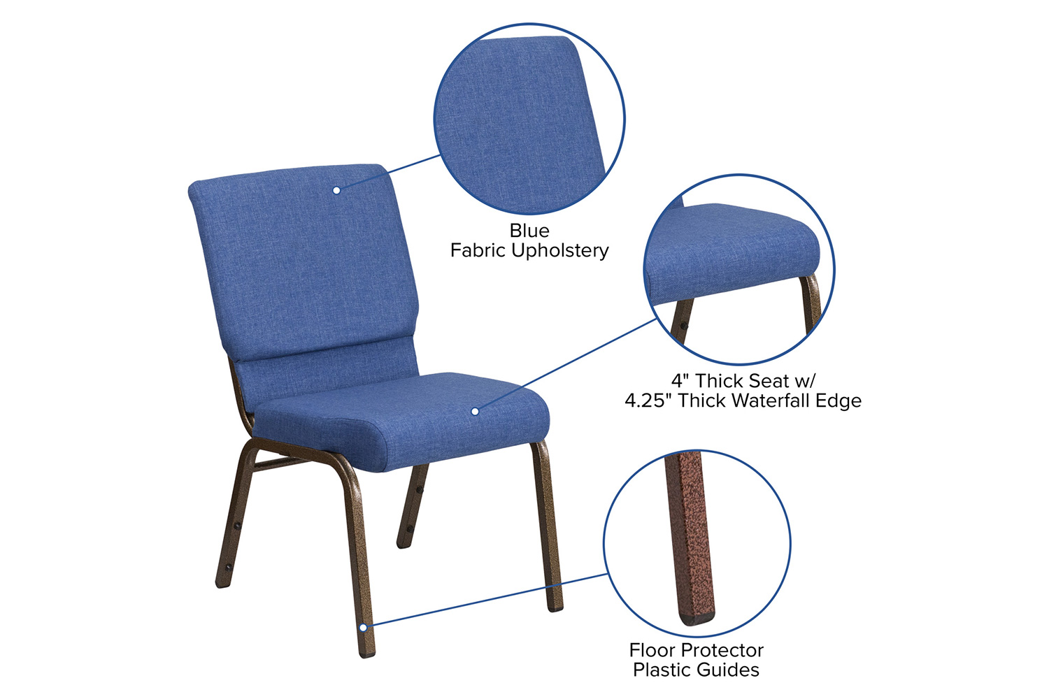 BLNK™ HERCULES Series Fabric Stacking Church Chair with Gold Vein Frame - Blue