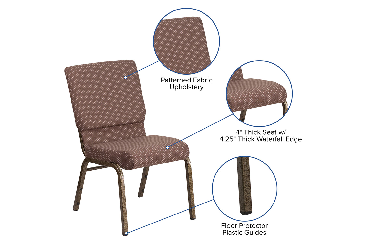 BLNK™ HERCULES Series Fabric Stacking Church Chair with Gold Vein Frame - Brown Dot