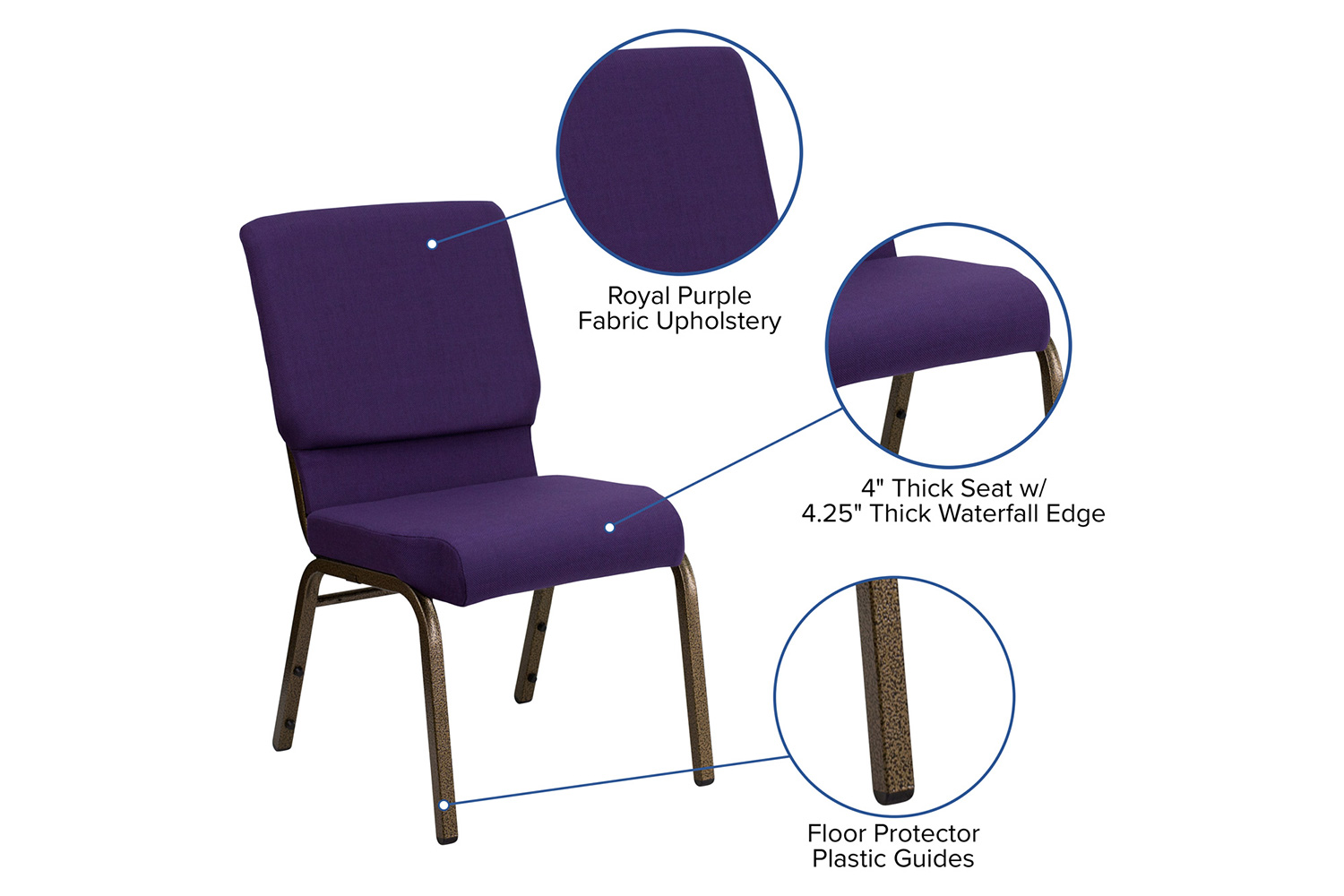 BLNK™ HERCULES Series Fabric Stacking Church Chair with Gold Vein Frame - Royal Purple