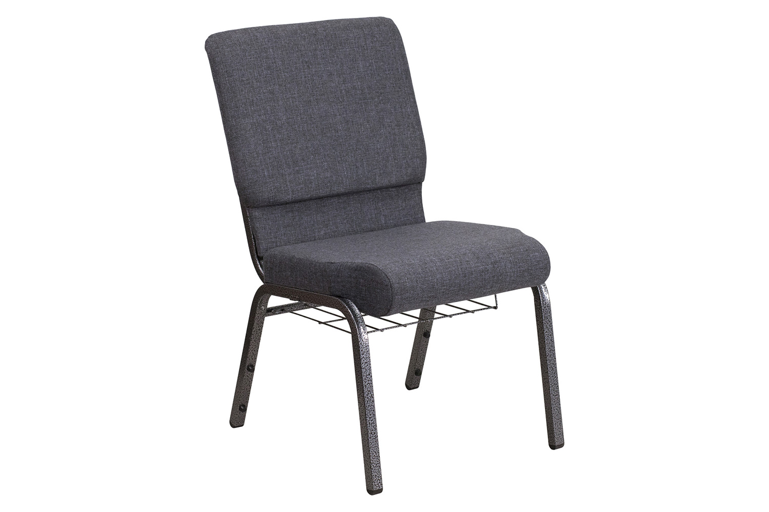 BLNK™ HERCULES Series Fabric Church Chair with Book Rack and Silver Vein Frame - Dark Gray