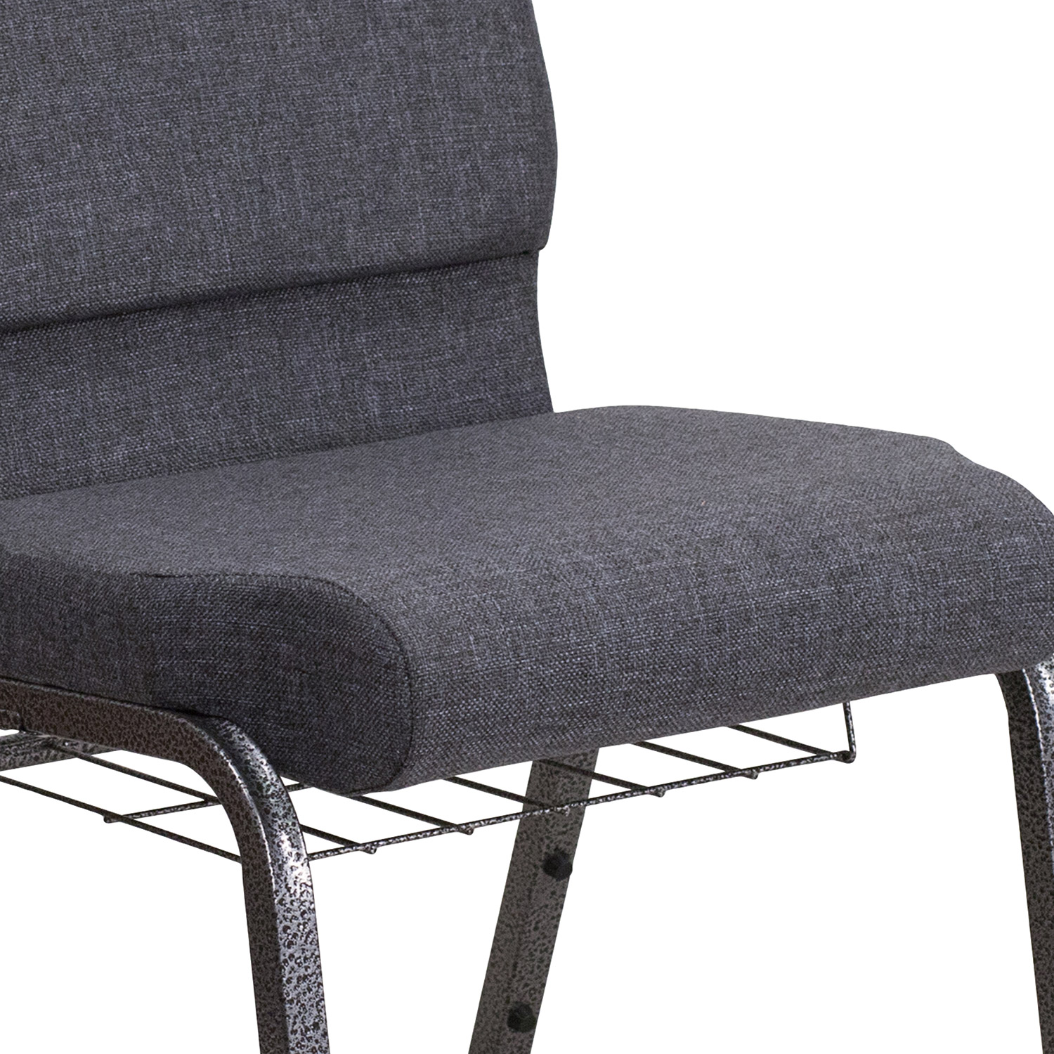 BLNK™ HERCULES Series Fabric Church Chair with Book Rack and Silver Vein Frame - Dark Gray