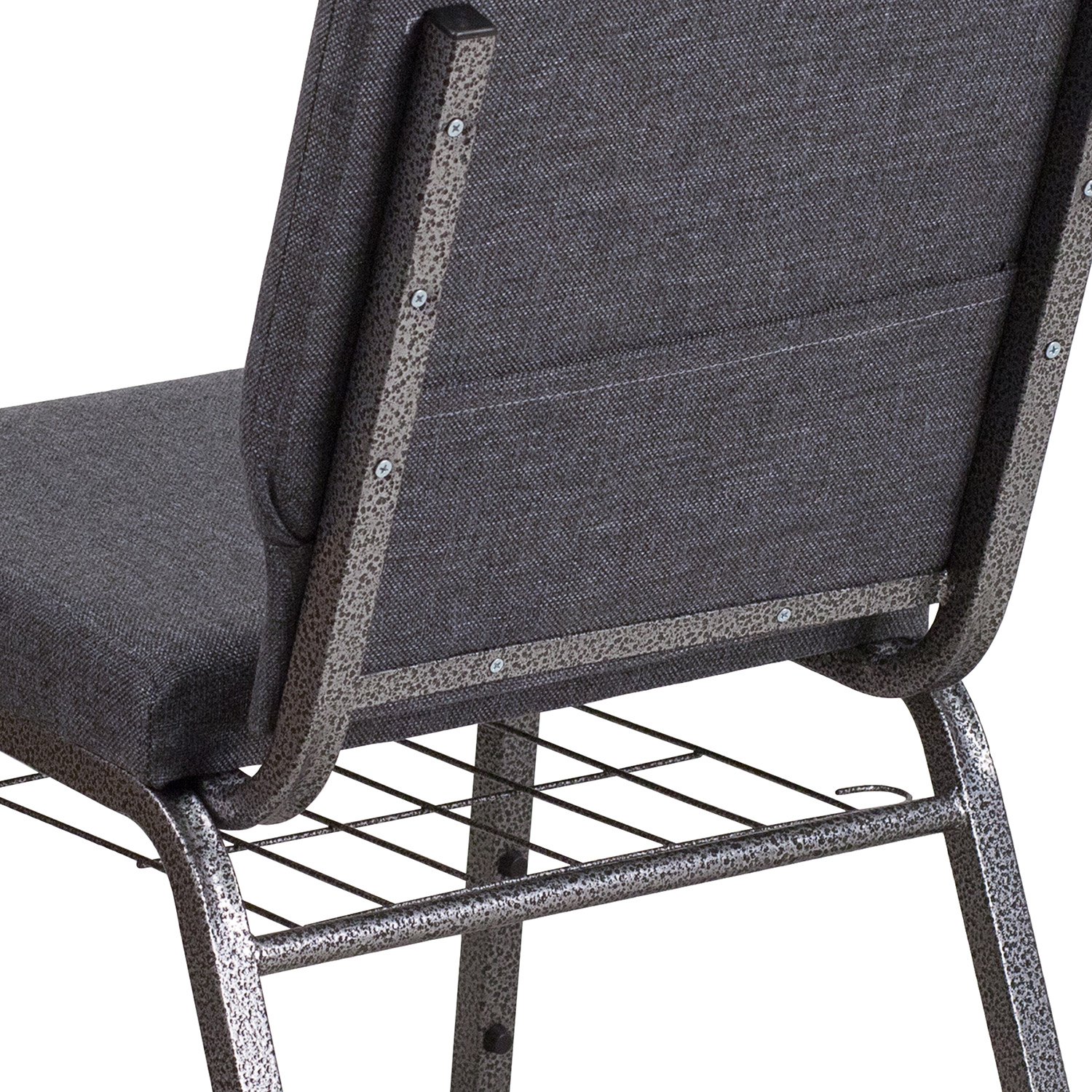 BLNK™ HERCULES Series Fabric Church Chair with Book Rack and Silver Vein Frame - Dark Gray