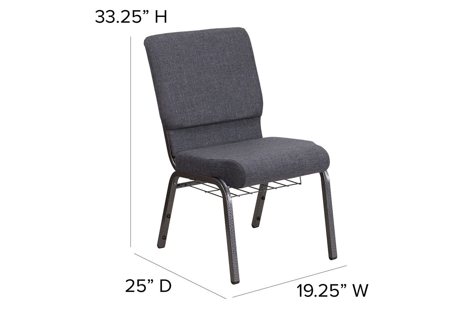 BLNK™ HERCULES Series Fabric Church Chair with Book Rack and Silver Vein Frame - Dark Gray