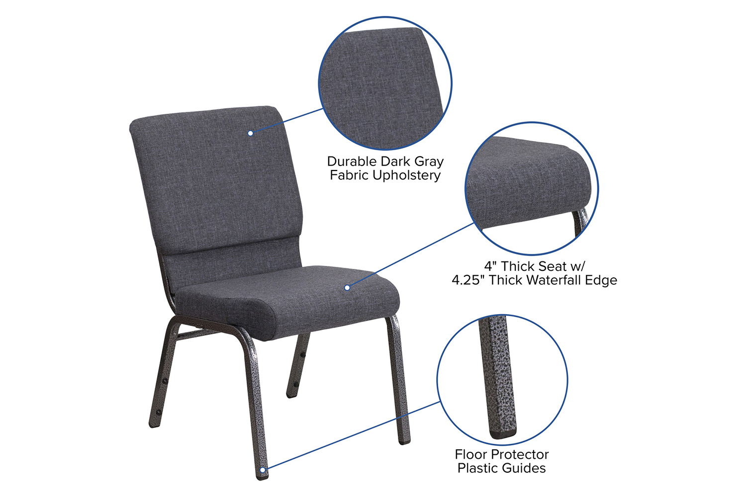 BLNK™ HERCULES Series Fabric Stacking Church Chair with Silver Vein Frame - Dark Gray