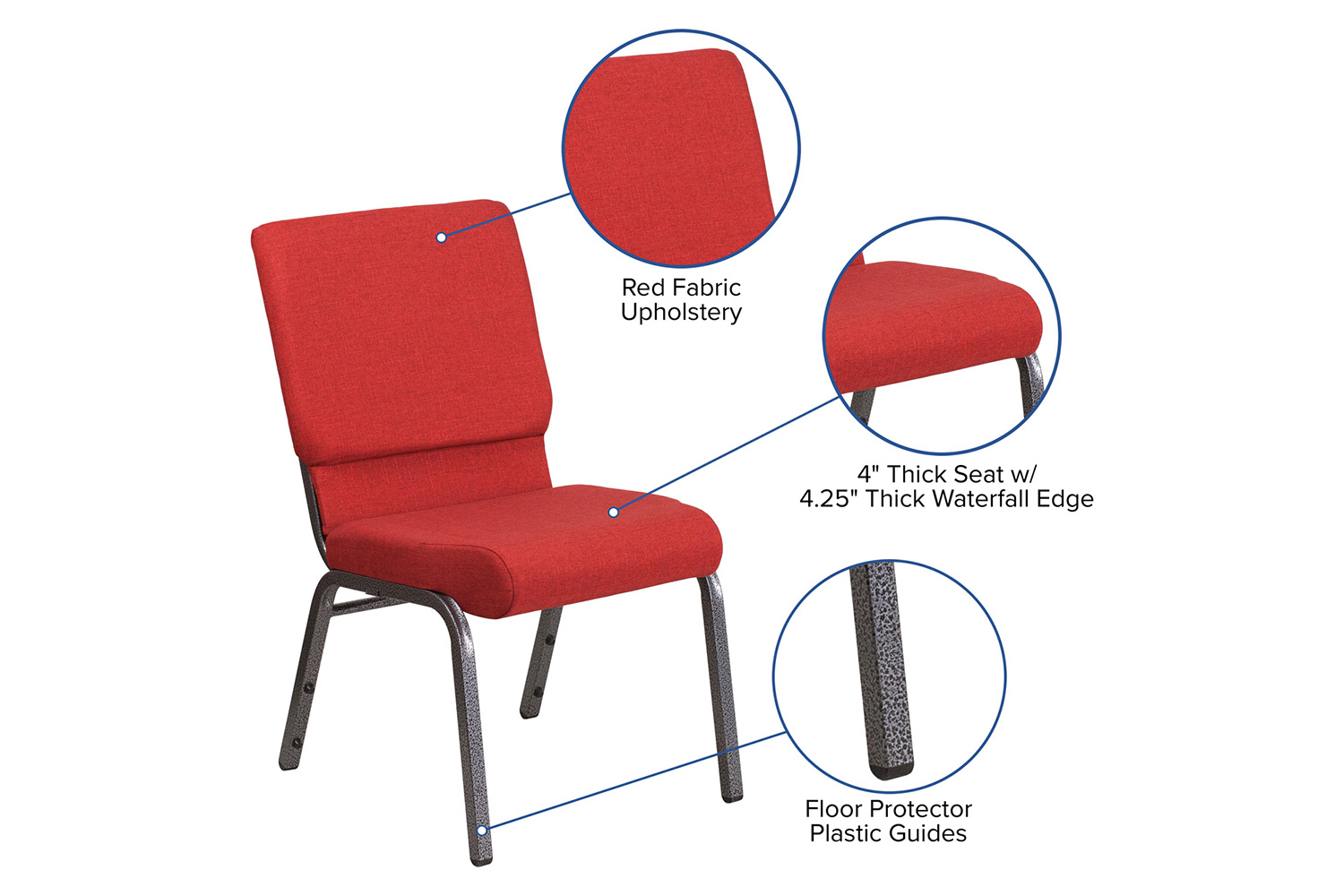 BLNK™ HERCULES Series Fabric Stacking Church Chair with Silver Vein Frame - Red