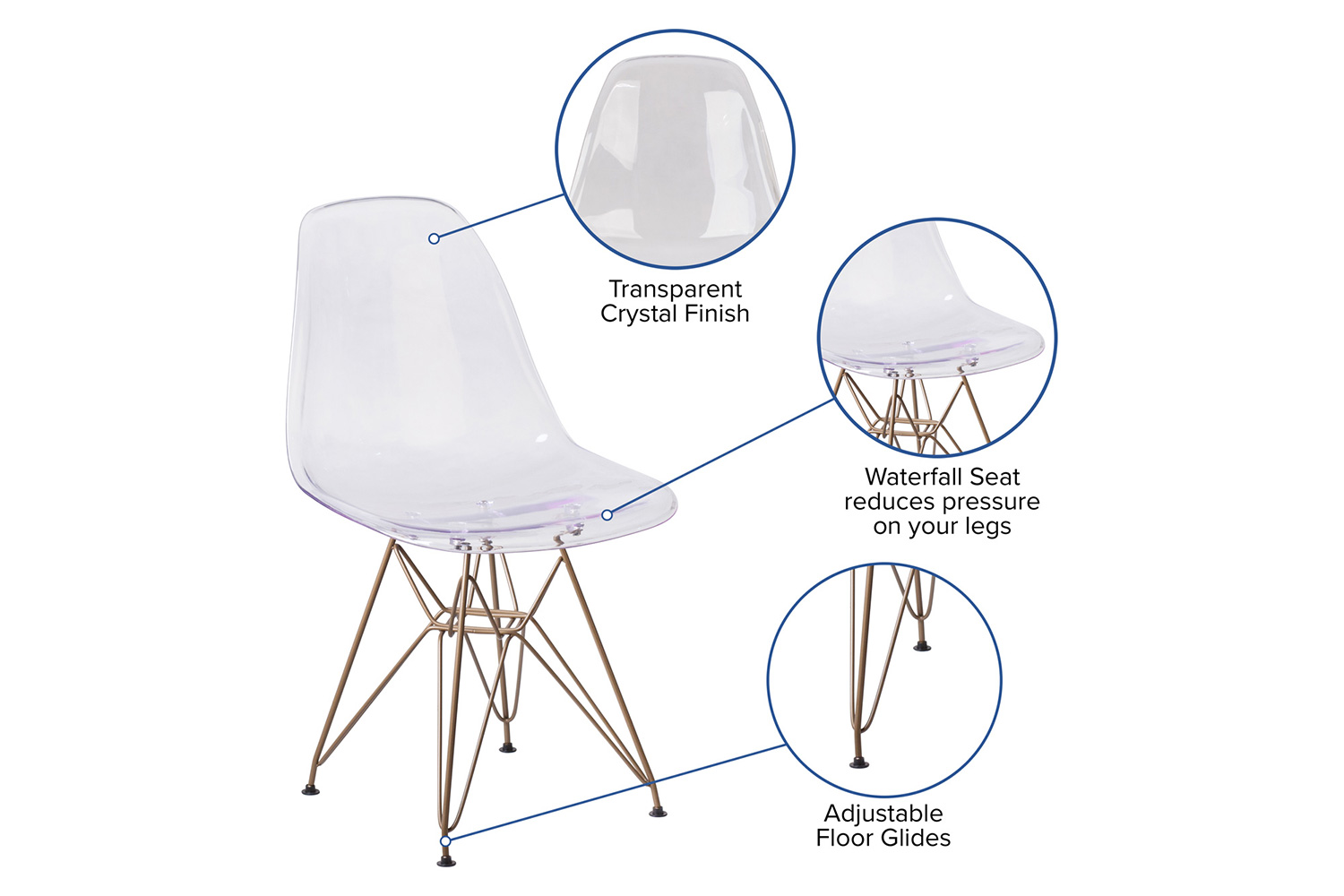 BLNK - Elon Series Ghost Chair with Gold Metal Base