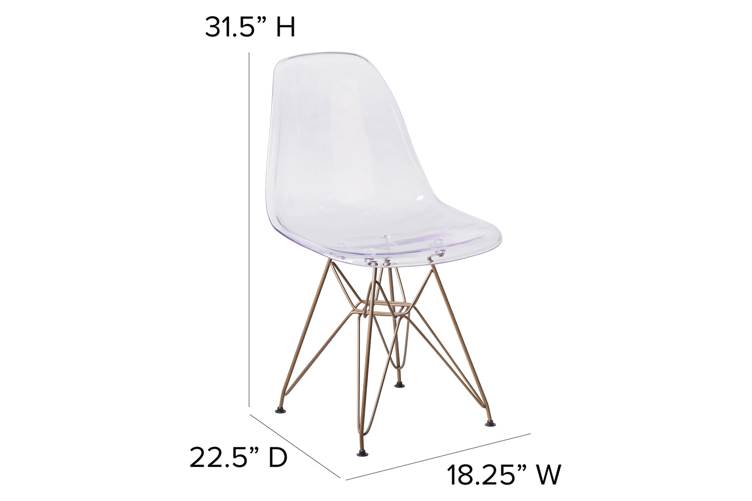 BLNK - Elon Series Ghost Chair with Gold Metal Base