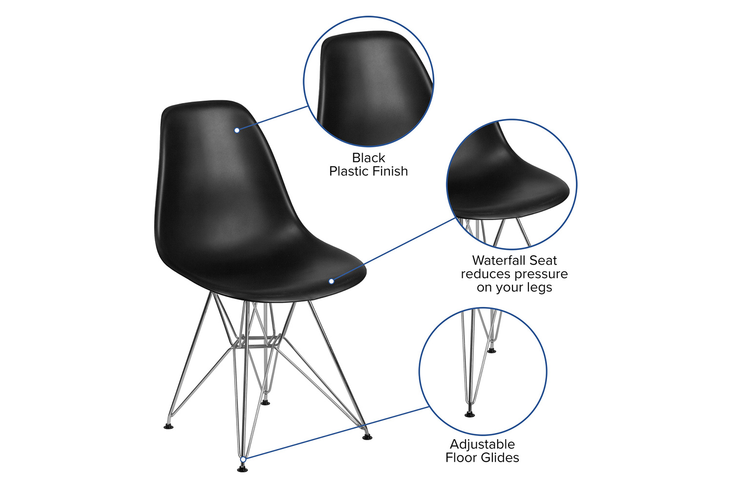 BLNK™ Elon Series Plastic Chair with Chrome Base - Black