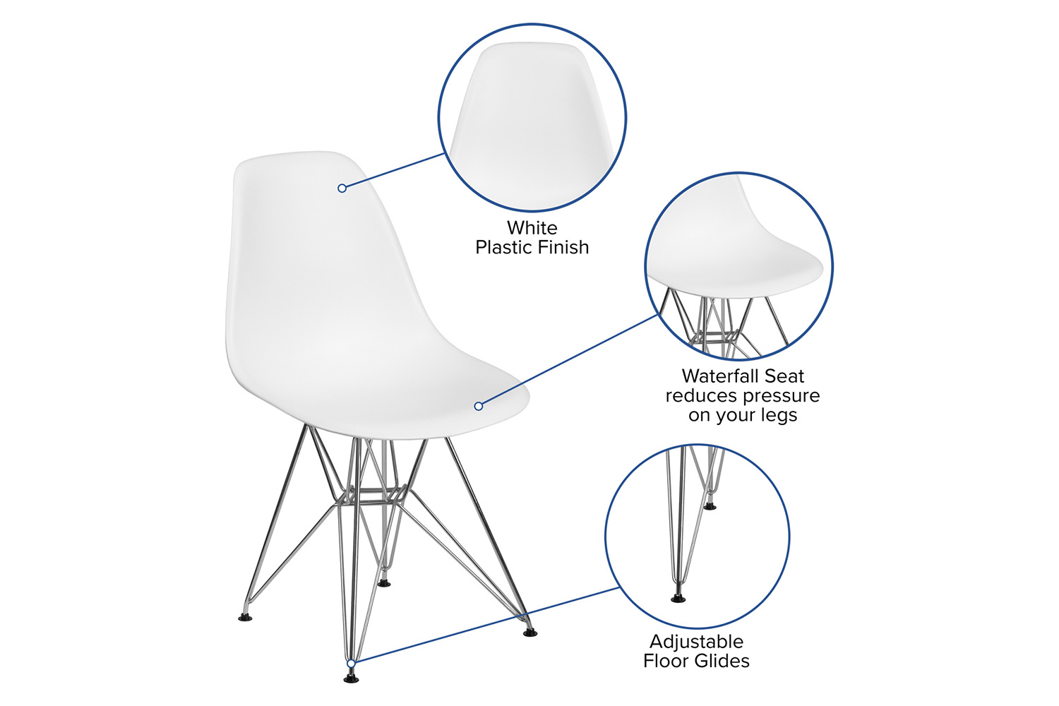 BLNK™ Elon Series Plastic Chair with Chrome Base - White