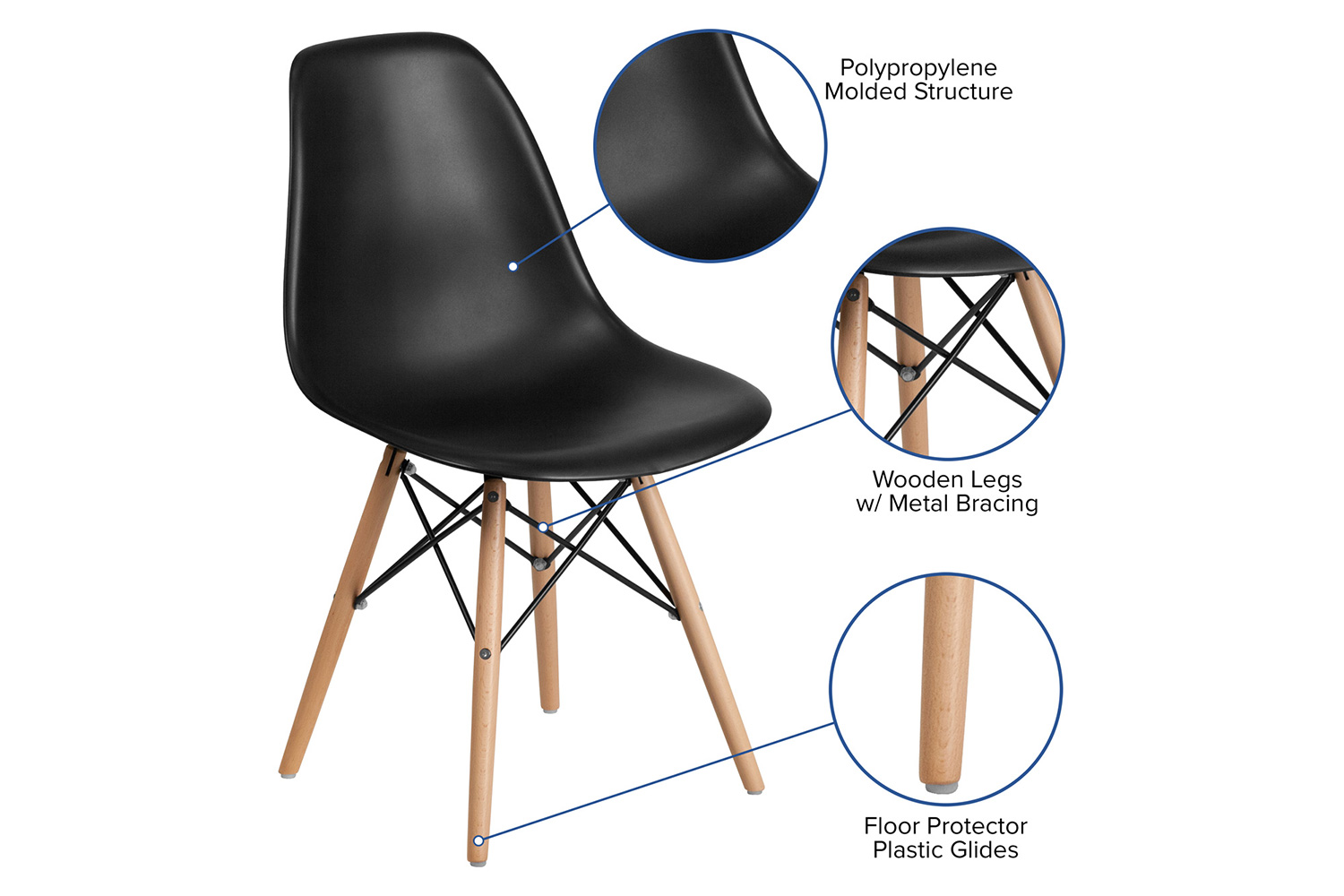 BLNK™ Elon Series Plastic Chair with Wooden Legs - Black