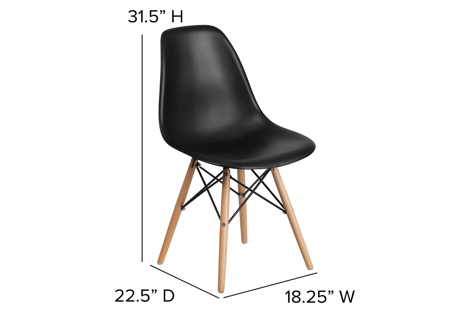 BLNK™ Elon Series Plastic Chair with Wooden Legs - Black