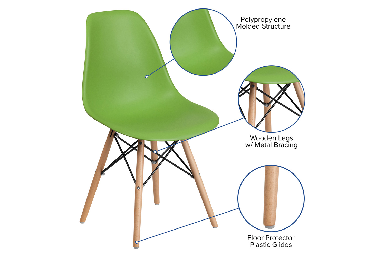 BLNK™ Elon Series Plastic Chair with Wooden Legs - Green