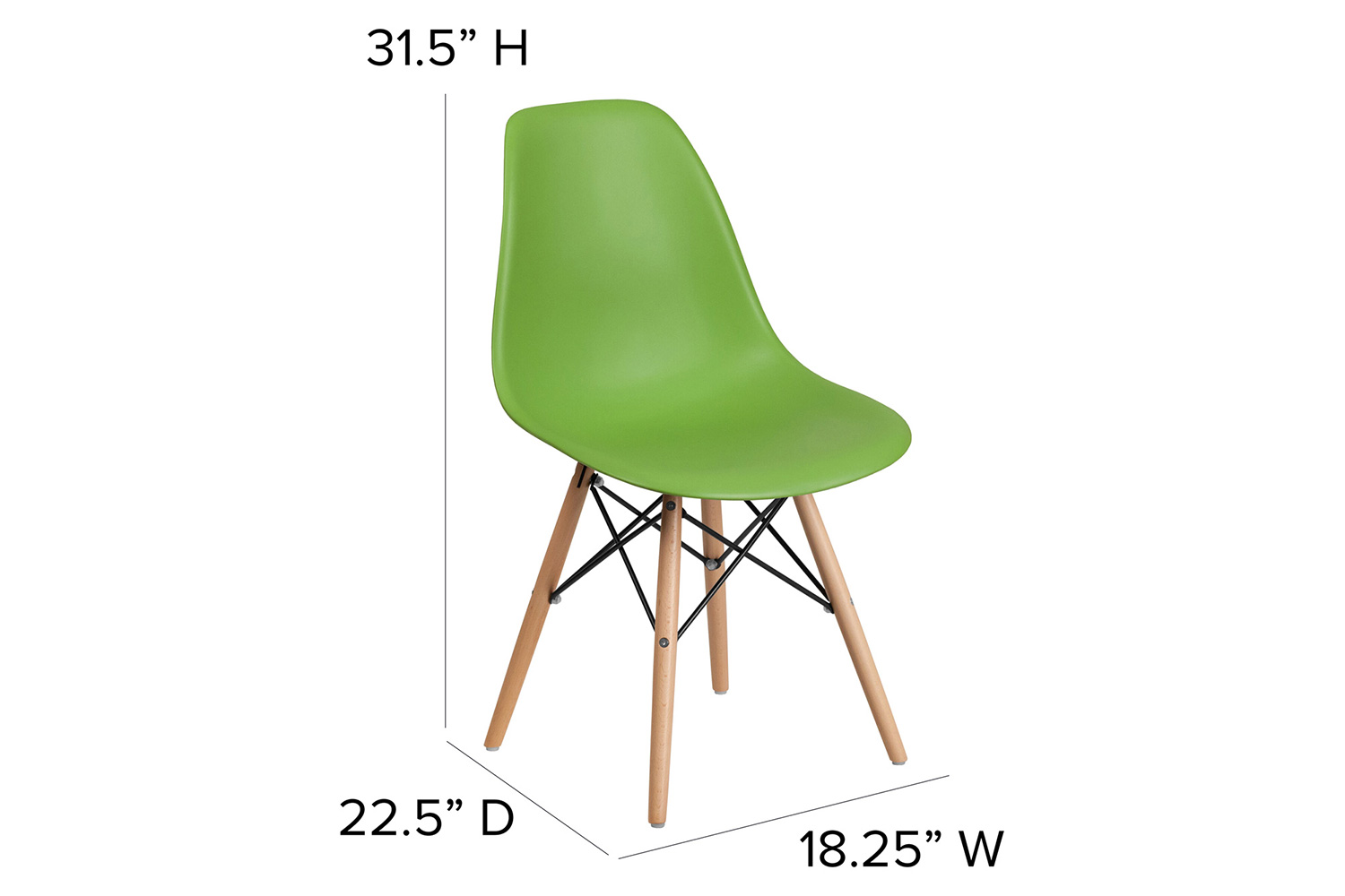 BLNK™ Elon Series Plastic Chair with Wooden Legs - Green