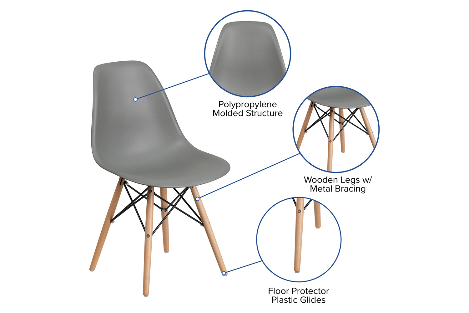 BLNK™ Elon Series Plastic Chair with Wooden Legs - Moss Gray