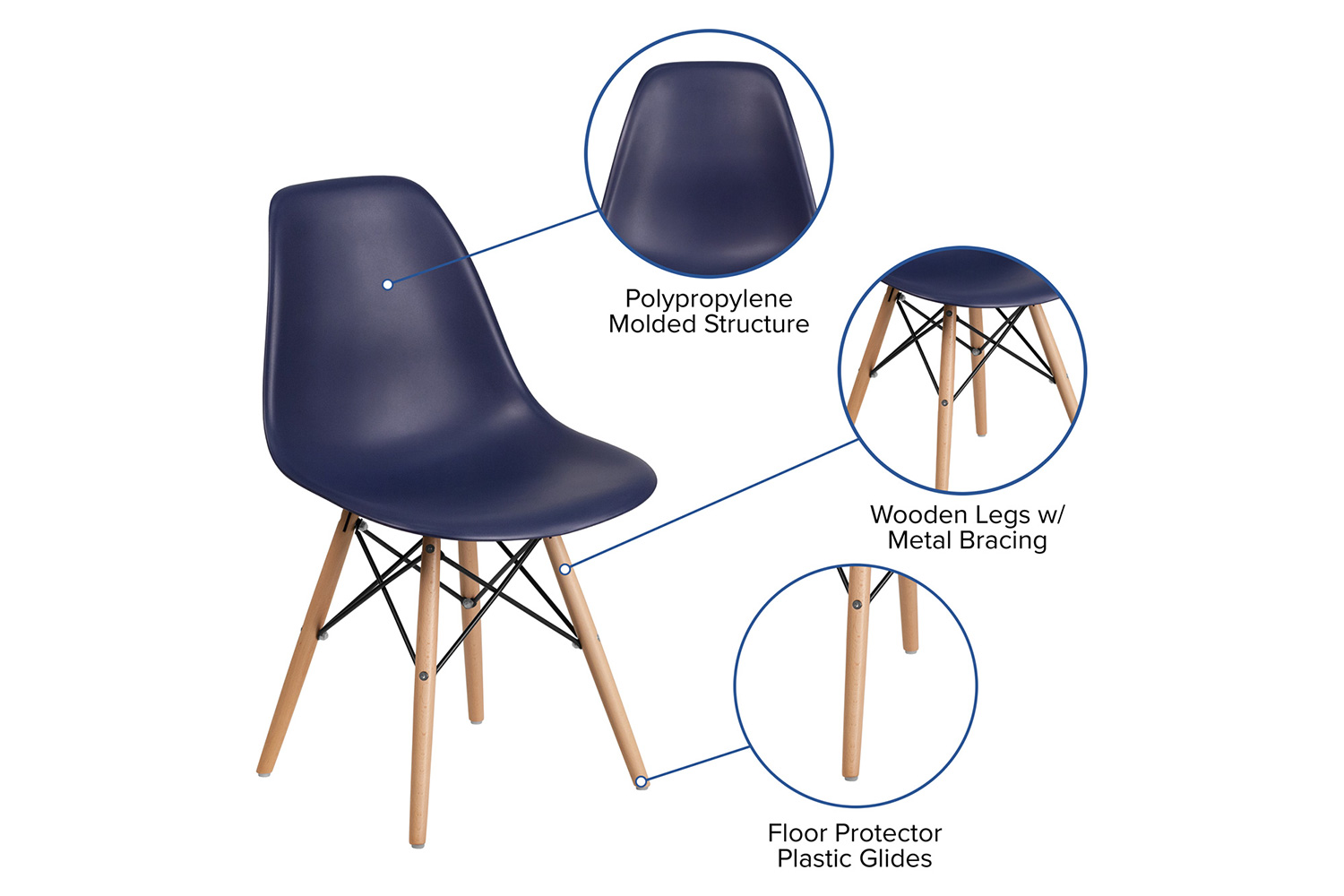 BLNK™ Elon Series Plastic Chair with Wooden Legs - Navy