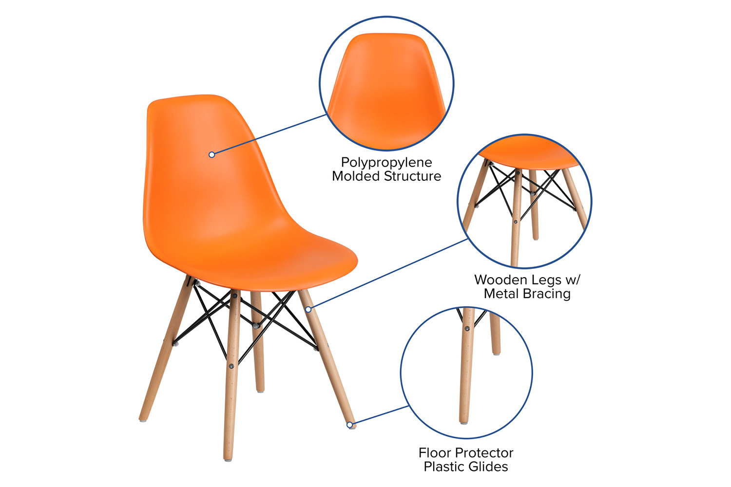 BLNK™ Elon Series Plastic Chair with Wooden Legs - Orange