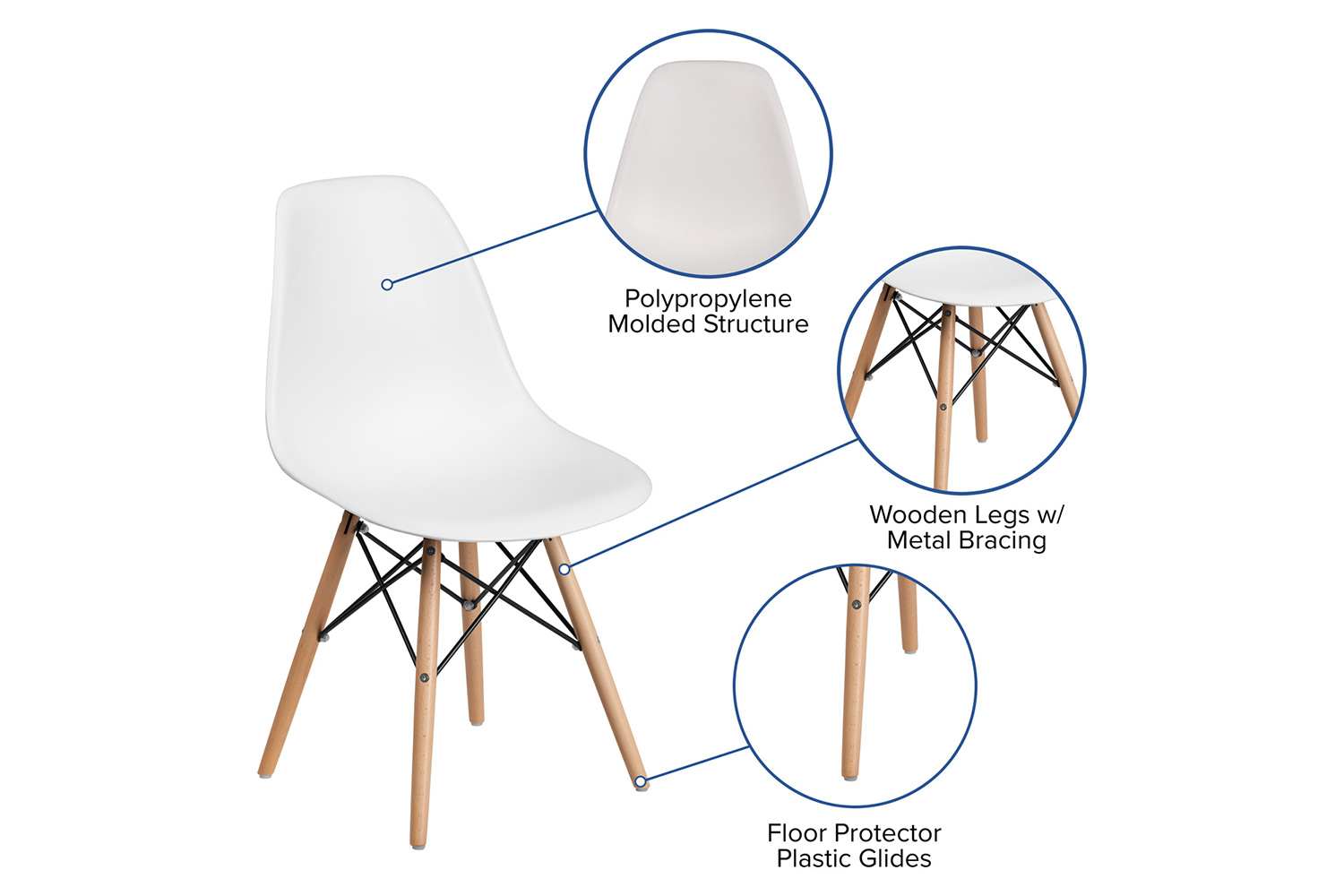 BLNK™ Elon Series Plastic Chair with Wooden Legs - White